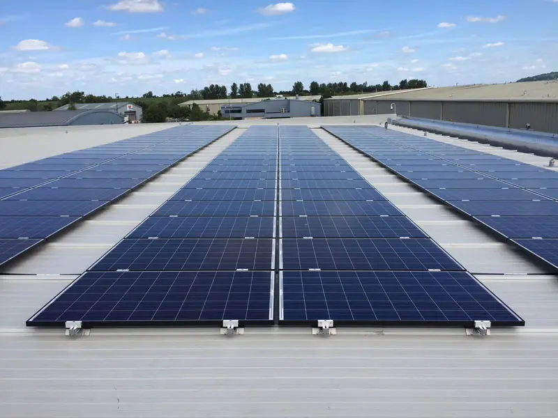 Large solar array on a commercial roof