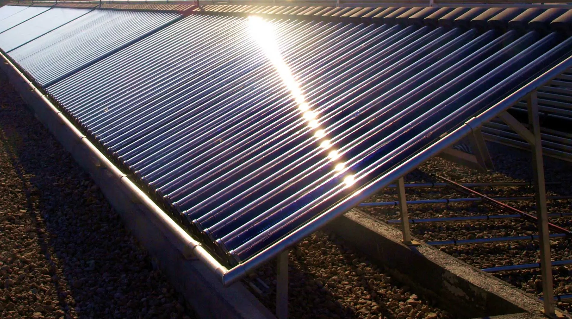 Evacuated tube solar thermal collectors catching the sun