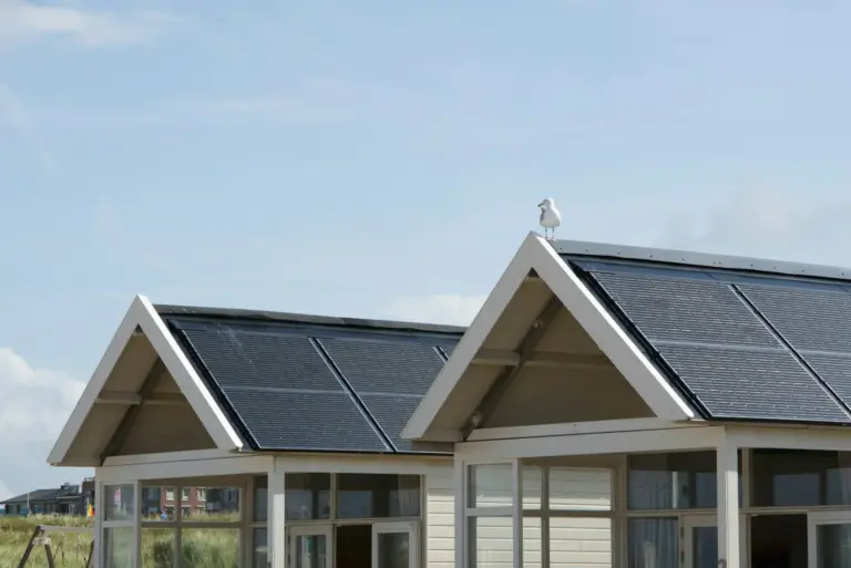 Modern house with solar panels on the roof