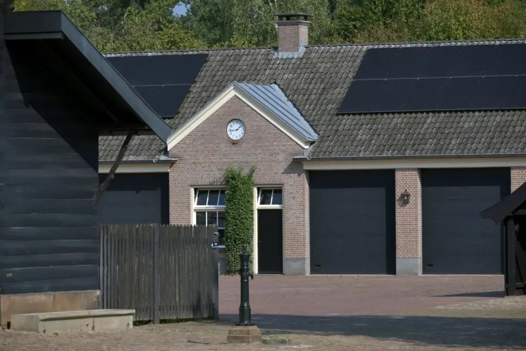 Solar panels on the roof of a modern building