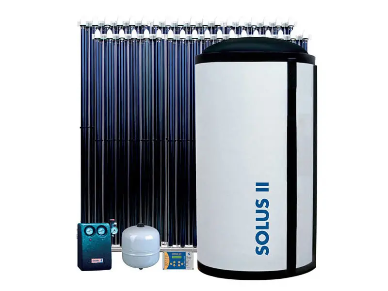 Consolar SOLUS II thermal store with solar collectors and controls